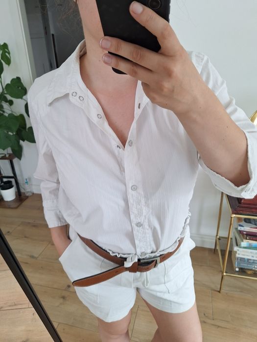 Koszula biała elegancka na guziki shirt white z kołnierzykiem oversize