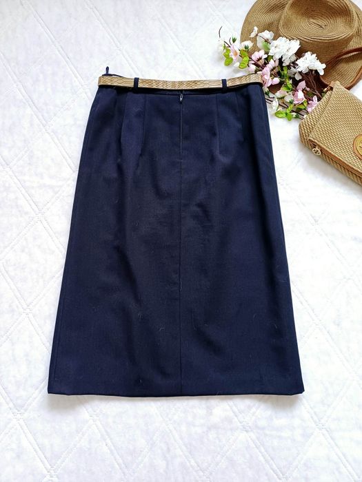 Granatowa wełniana spódnica midi vintage XXL