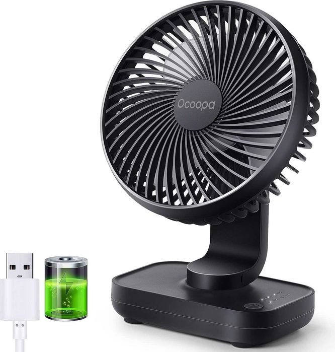 Wentylator biurkowy USB 4000 mAh, 4 prędkości, cichy, przenośny
