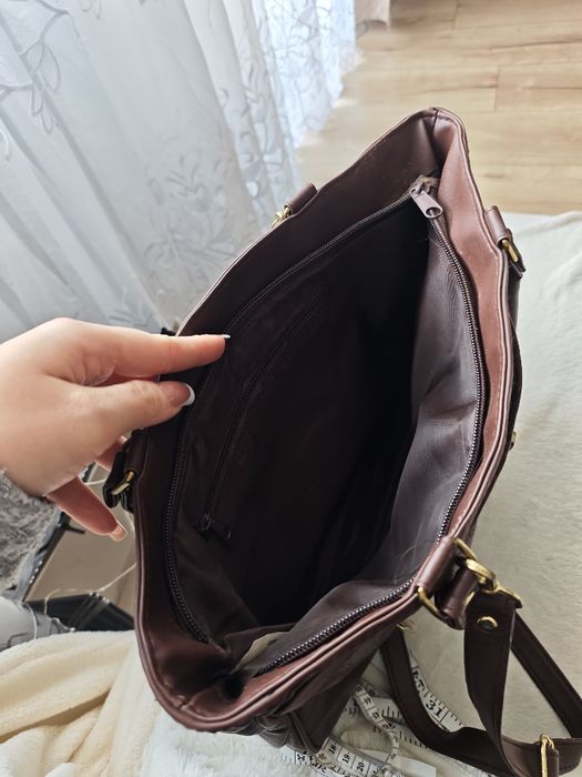 Czekoladowa torebka damska skórzana shopper vintage retro style