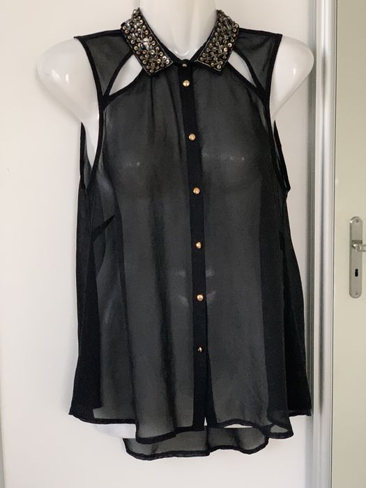 Przezroczysta bluzeczka z cekinowym kołnierzem Atmosphere S