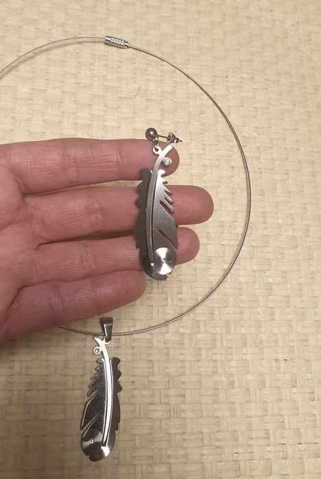 Komplet naszyjnik i kolczyki- pióra, Komplet na prezent.