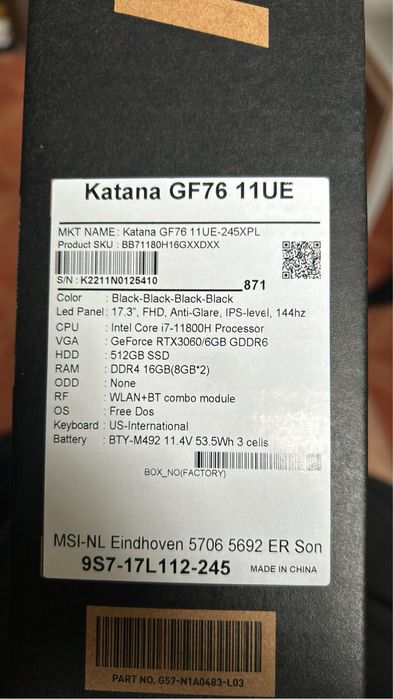 Msi katana GF76 na części