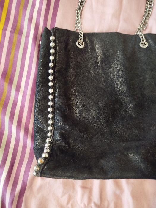 Zara duża torebka na łańcuszku shopper bag czarna A4