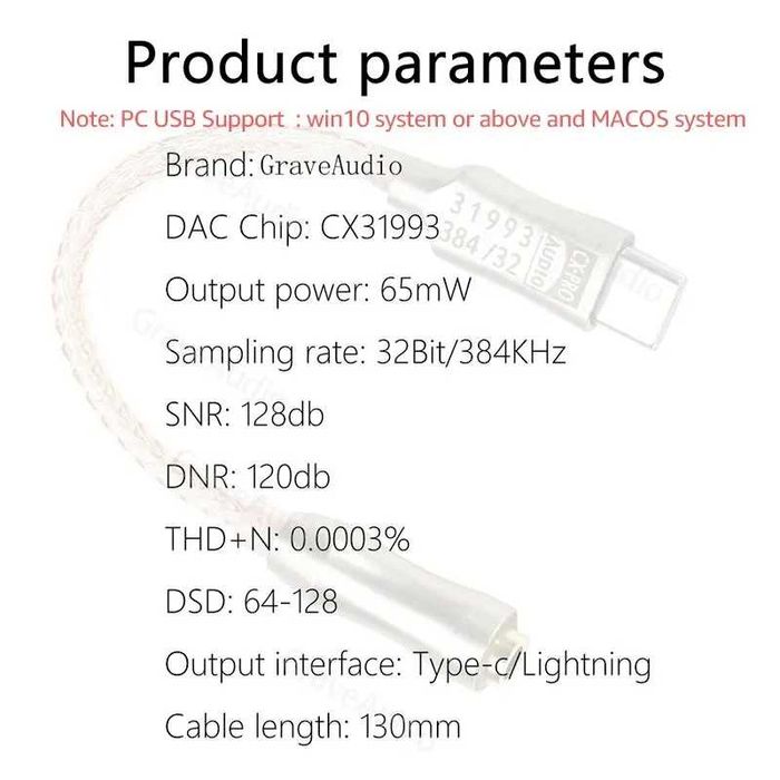 Mini DAC usb-c Hi-Fi chip CX31993