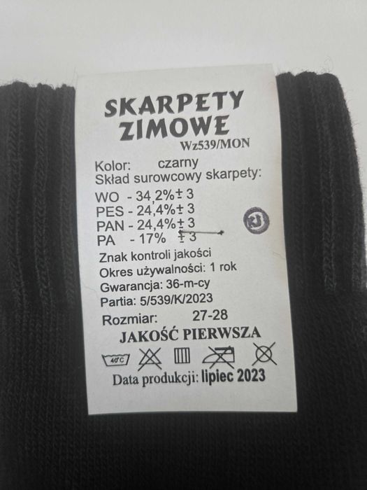 Skarpety zimowe wojskowe wz 539/MON nowe 27-28 - 13 par.