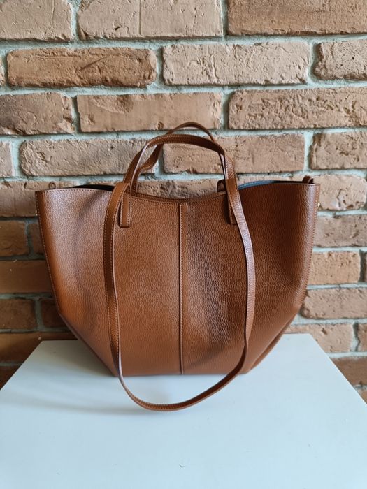 Torebka włoska skóra naturalna na ramię i do ręki brązowa