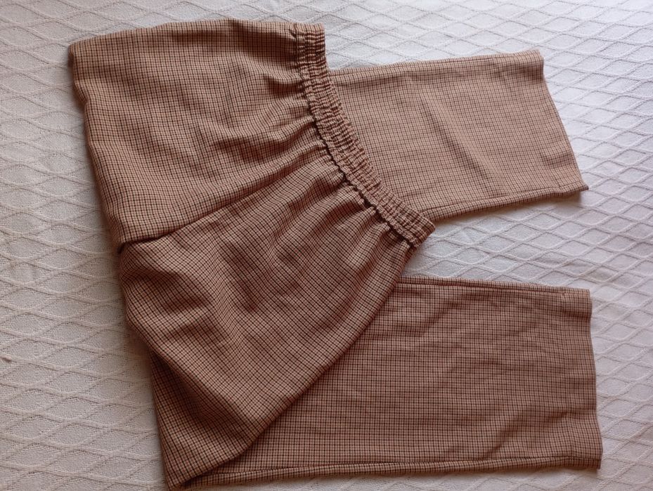 ZARA XL szerokie beżowe brązowe spodnie w kratkę