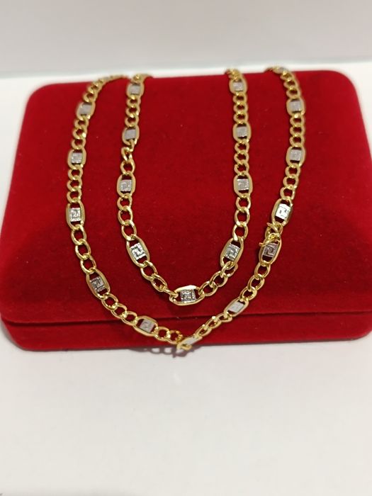 Złoty łańcuszek Pancerka ze wzorem greckim długość 60cm, złoto 585