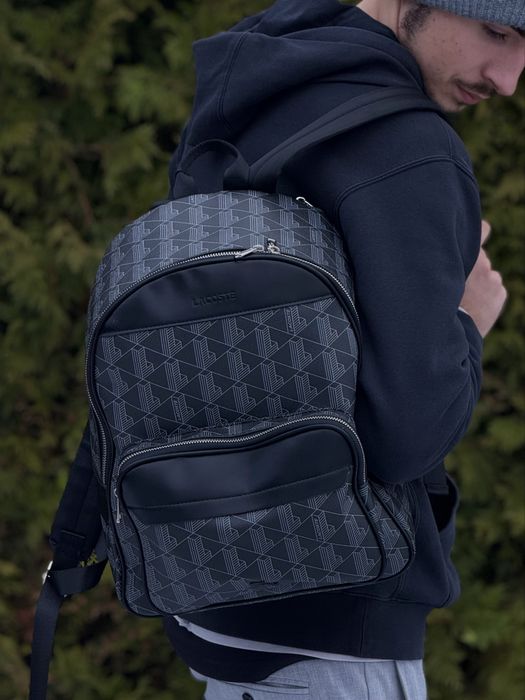Рюкзак Lacoste monogram черный мужской портфель Лакост шкіряний