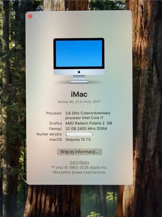 iMac 21.5" 4K | Intel i7 | 32GB RAM | 500GB SSD | Stan Kolekcjonerski!