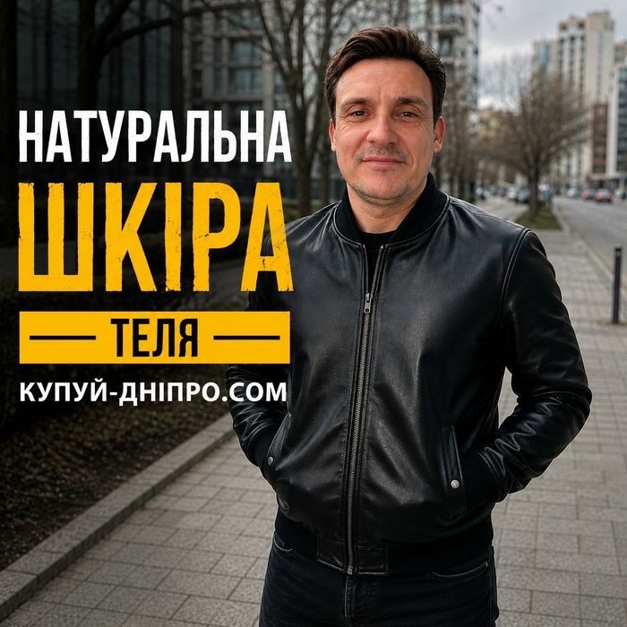 Чоловічий шкіряний бомбер, куртка натуральна теляча шкіра
