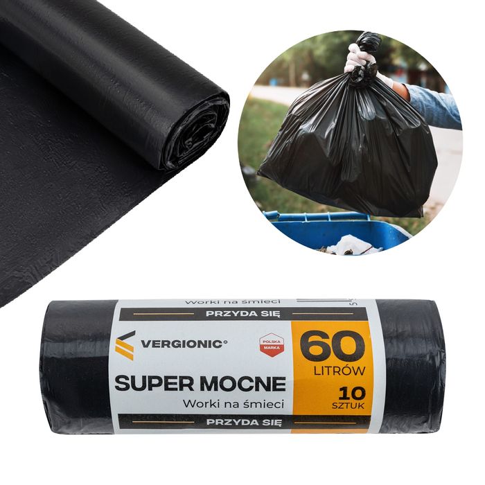 Worki czarne super mocne 60l 10szt