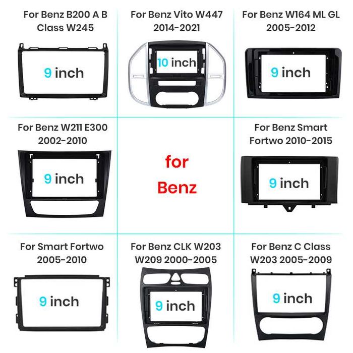 Molduras e cabos para rádio android BMW Renault Peugeot, Audi 9/10"