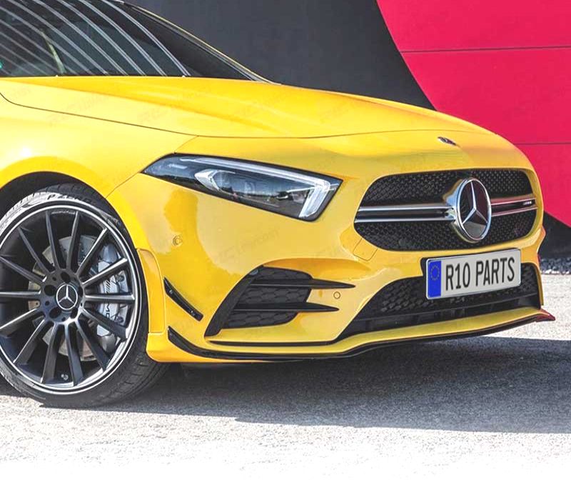 SPOILER LIP FRONTAL + SPLITTERS MERCEDES CLASE A W177 18- LOOK AMG PRETO BRILHANTE