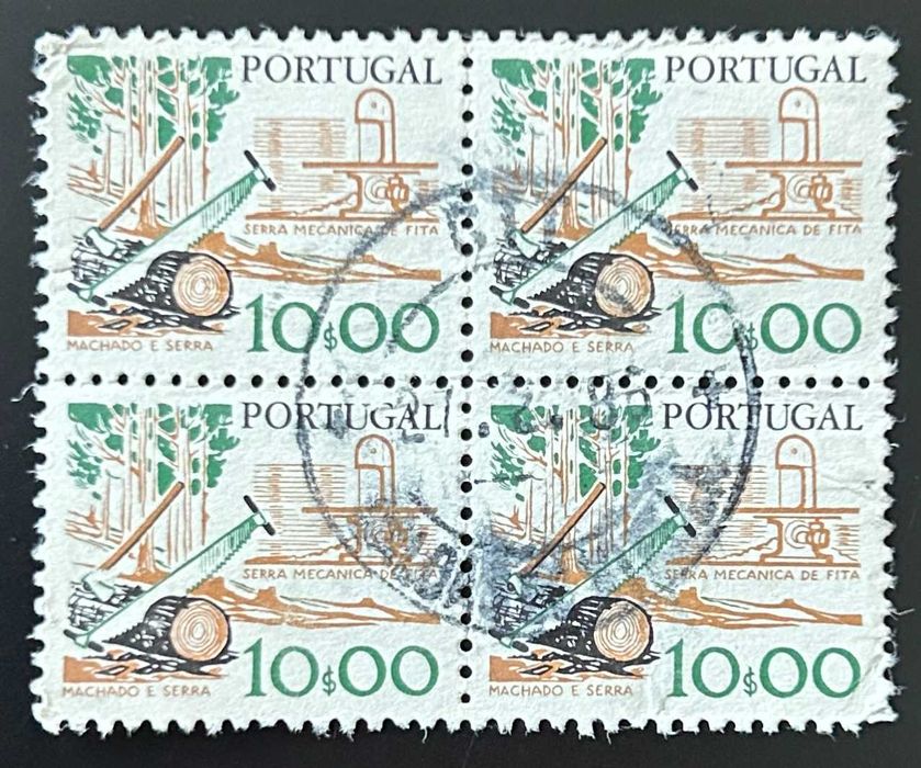 Quadra de selos usados de 10$00 - Instrumentos de trabalho - 1979