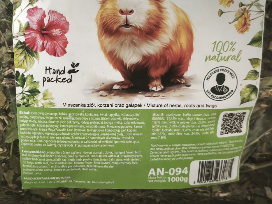 Mega paczka ziół 1000g dla świnki morskiej, mieszanka ziołowa Alegia Mega Paka