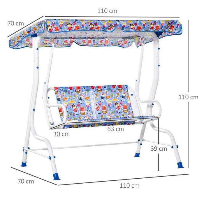 Baloiço Infantil de Jardim com Toldo e Cintos de Segurança - Azul