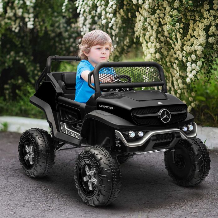 Mercedes BENZ UNIMOG 4x4, skóra, koła Eva czarny 14 Ah duży do 35 kg