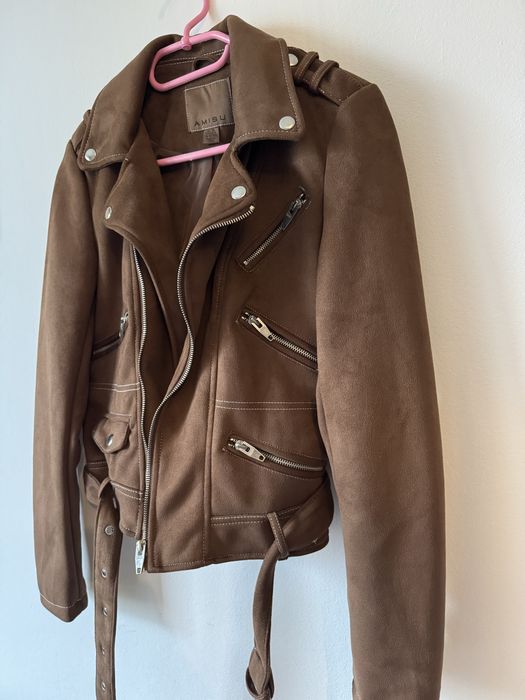 Ramoneska brązowa zamszowa AMISU S 36 biker kurtka pasek