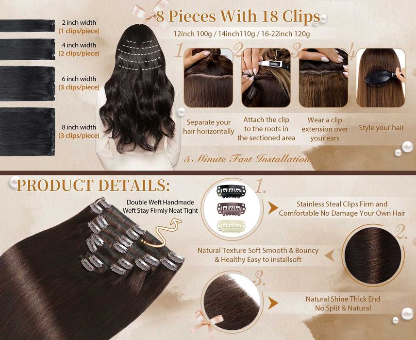 Натуральне волосся для нарощування перука Sunya Clip-in, парик