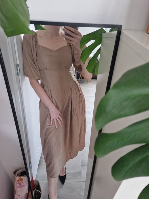 Shein sukienka bufiaste rękawy gorsetowa komunia wesele chrzest
