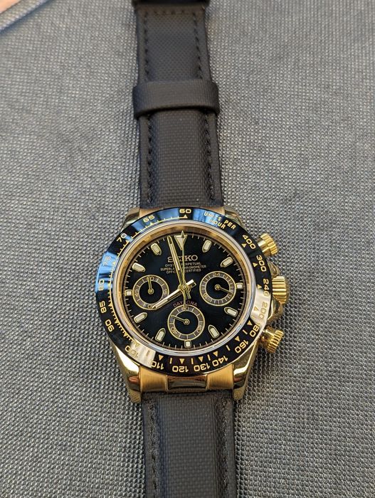 Seiko mod Daytona złoto szafir