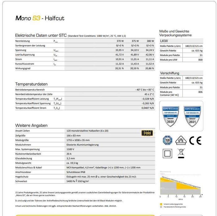 Сонячні панелі /Солнечные панели,Solar Fabrik, 380 Вт Hімеччина