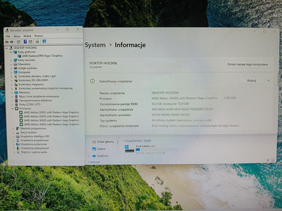 Ryzen,Komputer do biura/gier,Radeon™ Vega 3, 16 GB,SSD,Win 11 Pro