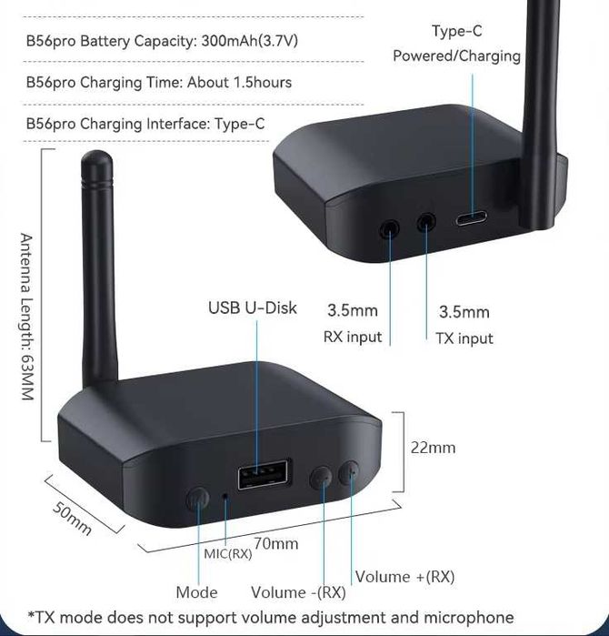 B56  3 IN 1 Bluetooth 5.3 Audio Adapter