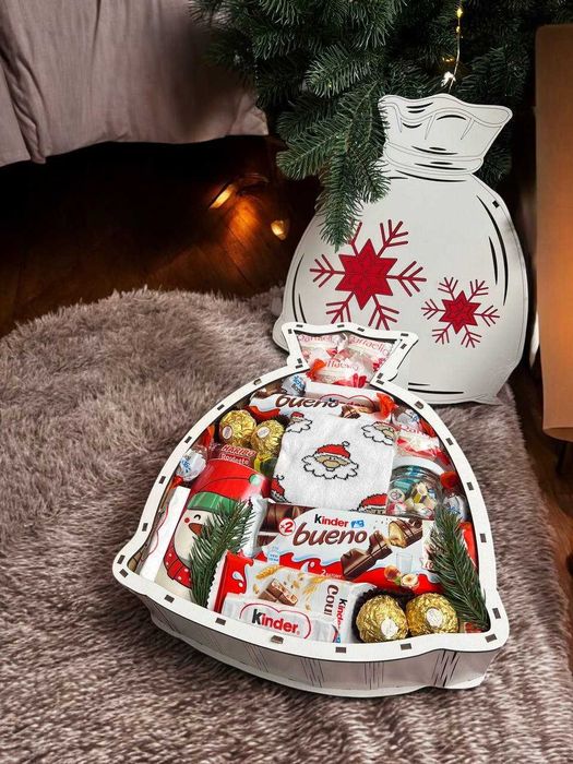 Новогодний бокс, подарочный бокс в виде мешочка, наложка
