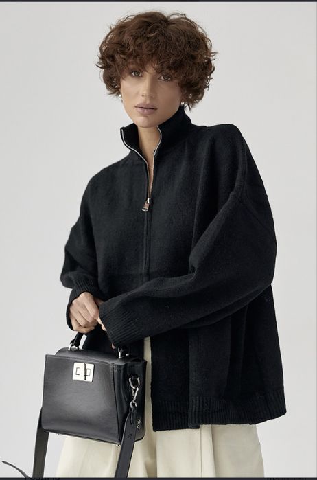 Вʼязаний кардиган оверсайз на блискавці, шоколадний, тепла кофта