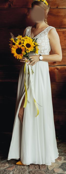 Suknia boho skromna rustykalna koronkowa roz. 38 roz.M, 170 +5cm obcas