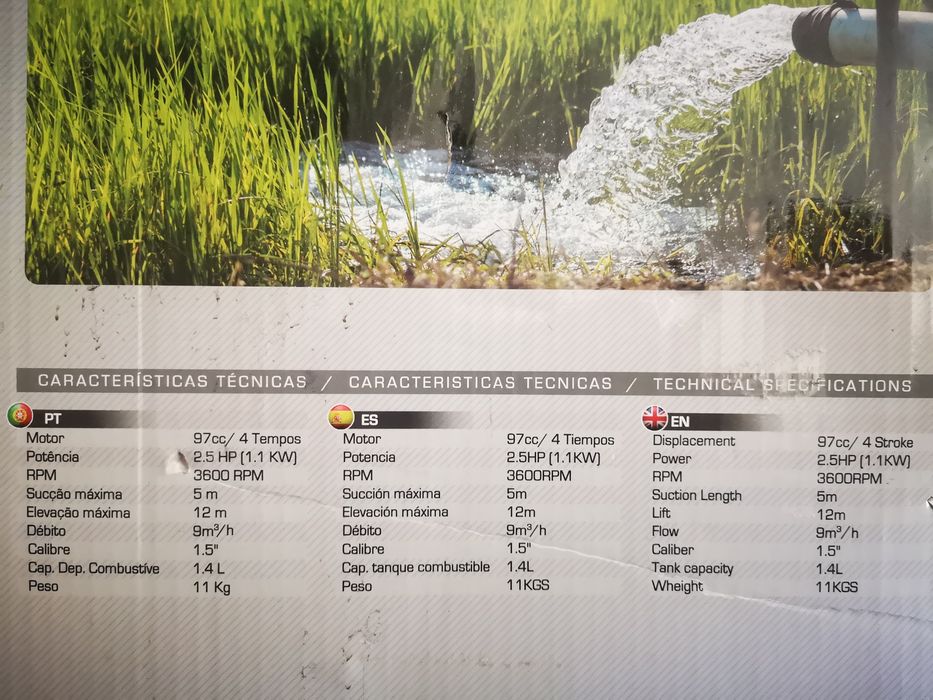 Moto bomba/Motor de tirar água 4 Tempos 97cc 2,5cv