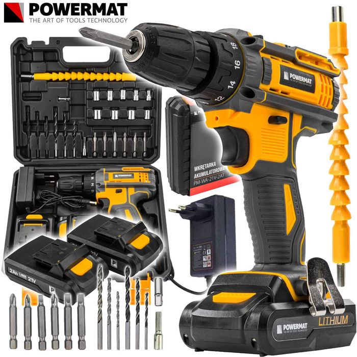 POWERMAT Wkrętarka Akumulatorowa 21v Wiertarka Wkrętak 2xAku PM1310