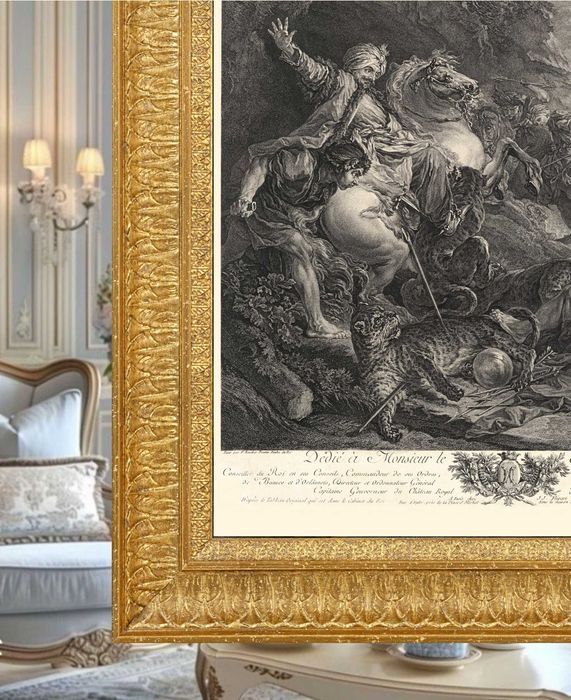 XVIII wieczny miedzioryt z scenką batalistyczną, wymiar 76cm x 93cm