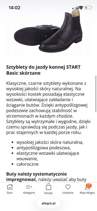 Sztyblety buty do jazdy konnej 37