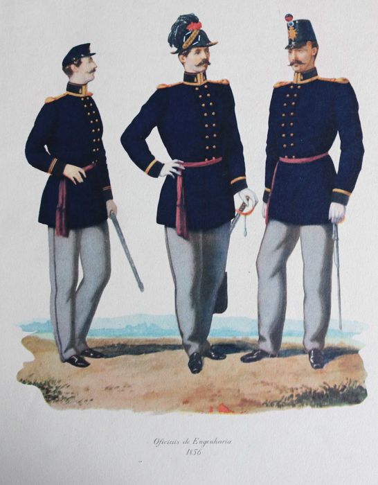 Oficiais de Engenharia 1856 oficiais militares em uniformes, espadas