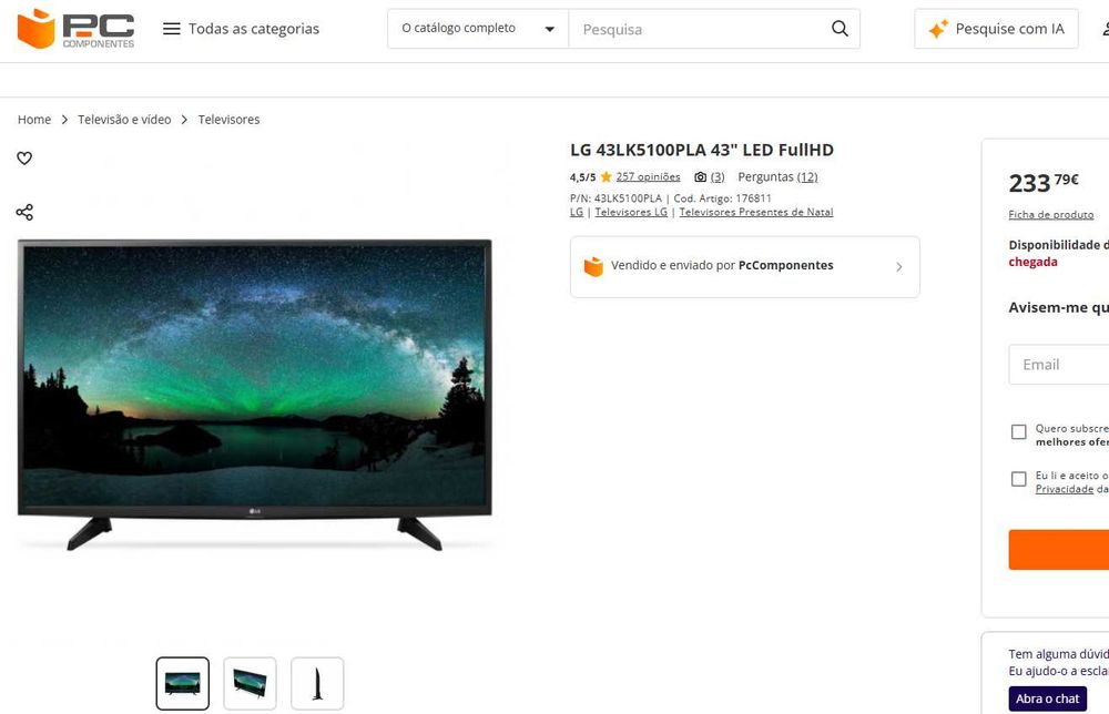 TV LG 43 polegadas LED FullHD [NOVA]