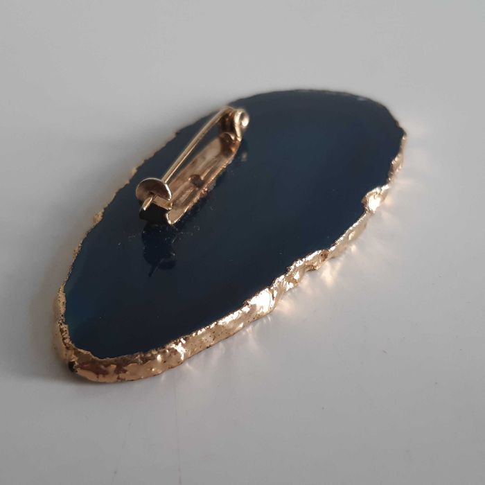 Alfinete de Lapela Peito Ágata Azul borda Folheada a Ouro
