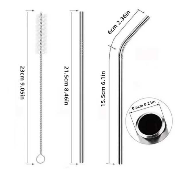 Palhinhas aço inoxidável 14 + escovilhão Opção sustentável ecofriendly