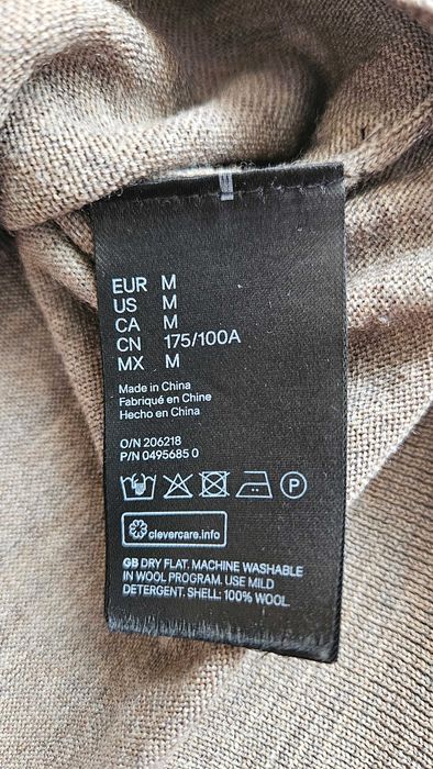 Golf H&M Premium beżowo-szary melanż, 100% wełna merino, roz. M