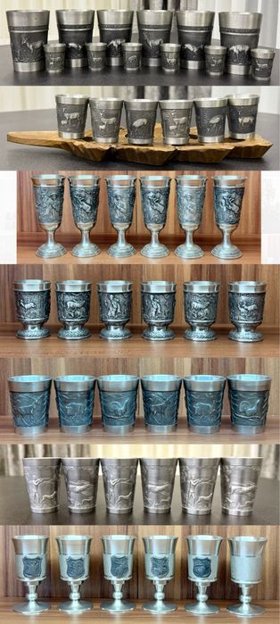 Набор рюмок из пищевого олова SKS ZINN GDR Германия подарок охотнику