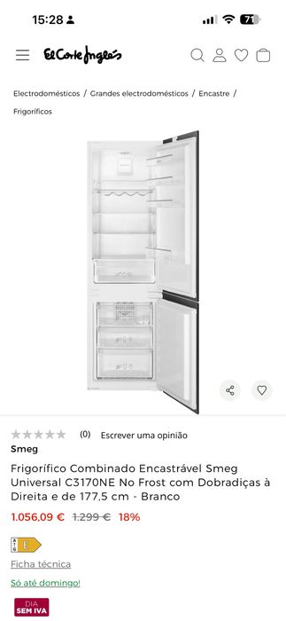 Frigorífico  Smeg  combinado encastre  C3170NE No Frost