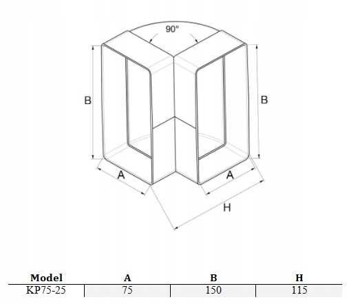 Kolano pionowe płaskie 90* wentylacyjne Awenta KP75-25 - 75x150