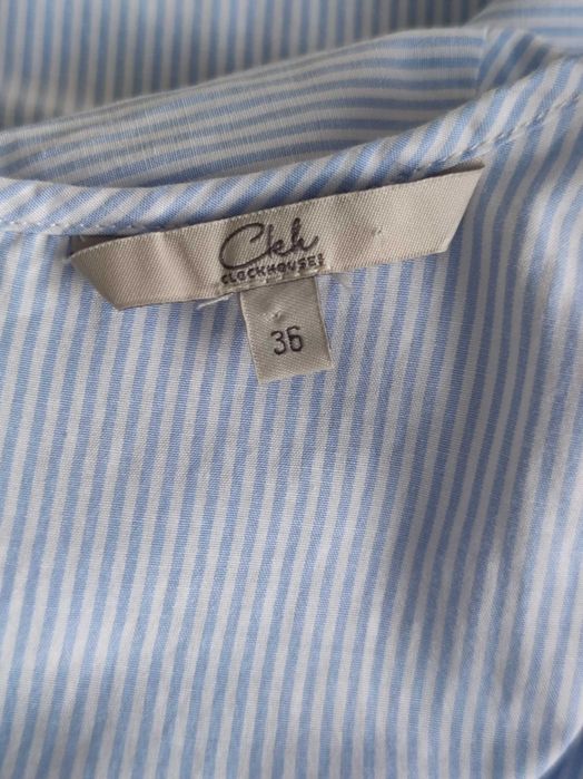 Jasno niebieska bluzka koszulowa paski kołnierz Clockhouse C&A S