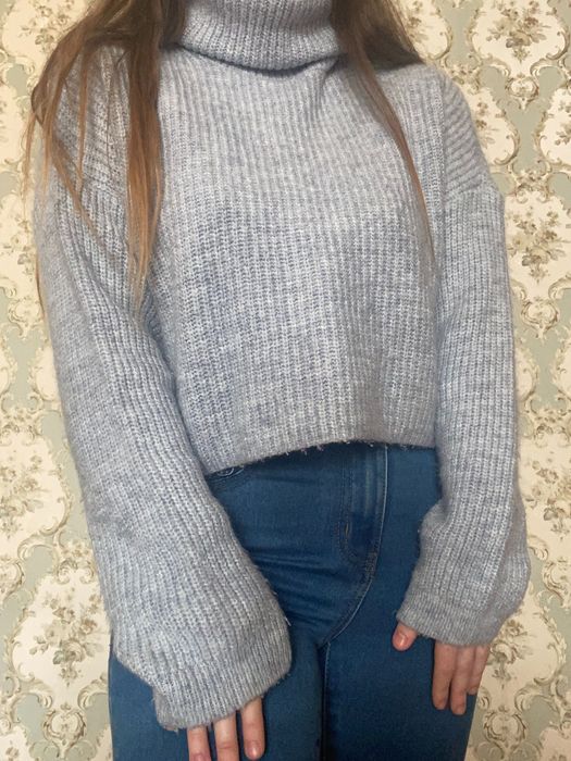 Мохеровая женская укороченная кофта голубого цвета осеньвесна new look