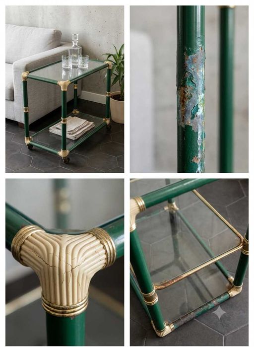 Carrinho Bar/Chá Vintage Verde e Dourado – Para Restauro