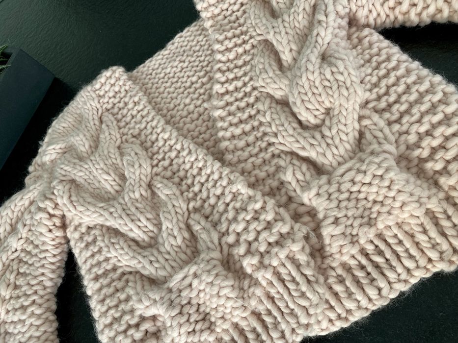 Sweter handmade bomber cable Wool - 100% wełna z warkoczem