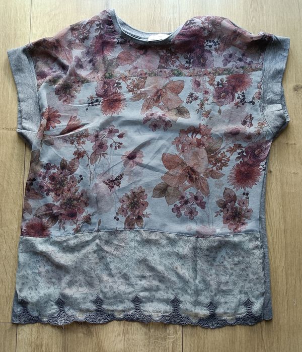 Zara bluzka damska tiul kwiaty haft richelieu rozm 38 M
